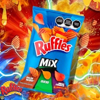 a bag of ruffles mix with an explosion on it