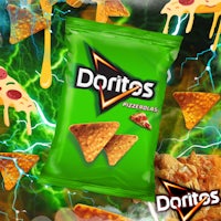 a bag of doritos with a pizza on it
