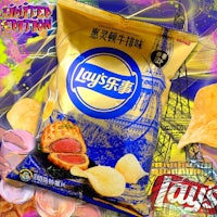 a bag of lay's chips with the eiffel tower in the background