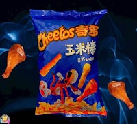 a bag of cheetos with smoke coming out of it